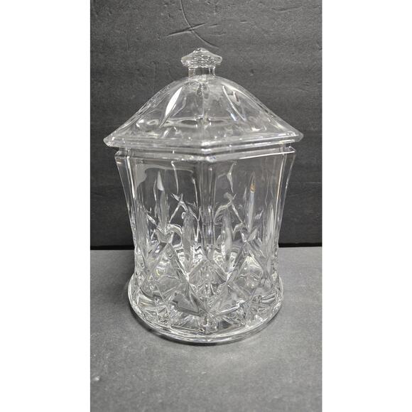 Cut Glass Style Lidded Candy Jar Clear Hexagon Apothecary Diamond Pattern 8.5in - Picture 2 of 6